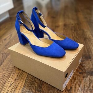 NWT J.Crew Blue Suede Ankle Strap Block Heels.  Women’s Size 10.  Never worn.